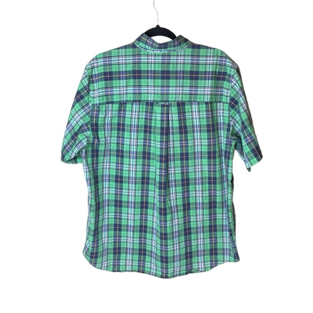Chaos Easy Care Green Blue White Plaid Short Sleeve Men’s Button Up Size Large - Picture 2 of 4